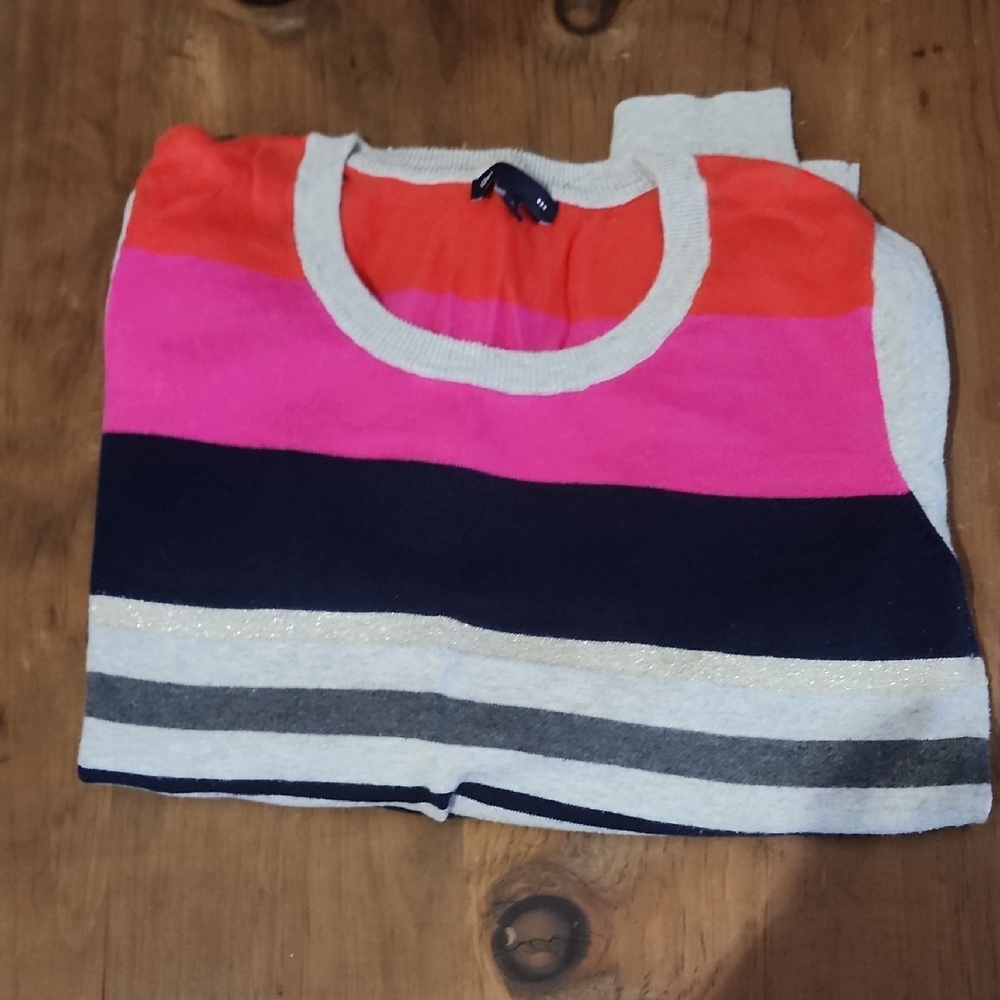 GAP Women's Striped Crew Neck Sweater - Red, Pink, Black, Gray
